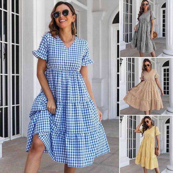 plaid dress ruffled v neck short sleeve large swing mid skirt womens clothing, Black;gray
plaid dress ruffled v neck short sleeve large swing mid skirt womens clothing, Black;gray