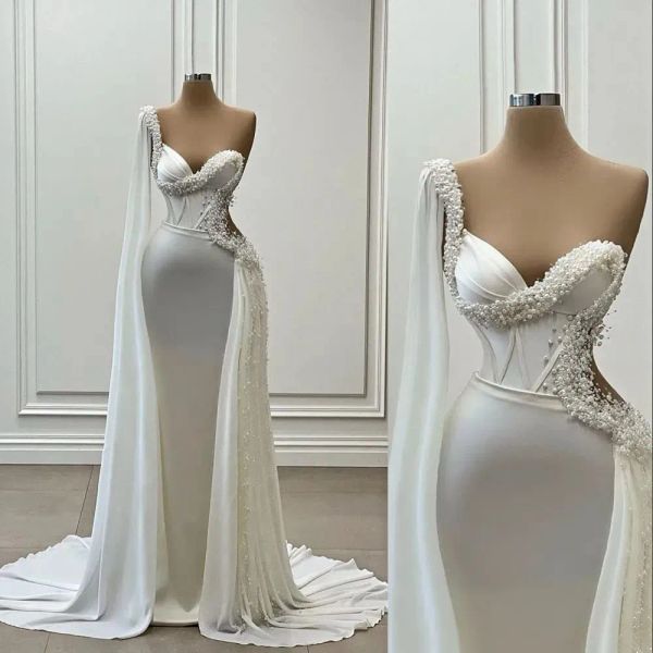 2023 designer mermaid wedding dresses bridal gown pearls beaded cutaway waist one shoulder ruffles custom made vestidos de novia plus size, White
2023 designer mermaid wedding dresses bridal gown pearls beaded cutaway waist one shoulder ruffles custom made vestidos de novia plus size, White