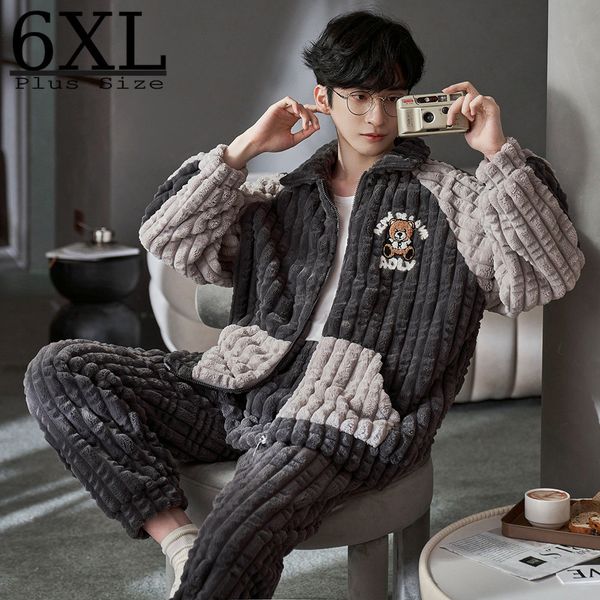 men's sleepwear korean style whole man pajamas long plush fleece warm zipper plus size 6xl dropp men pyjama set fluffy 230111, Black;brown
men's sleepwear korean style whole man pajamas long plush fleece warm zipper plus size 6xl dropp men pyjama set fluffy 230111, Black;brown