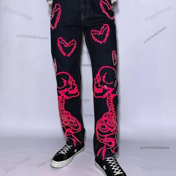 women's jeans goth heart print baggy clothing harajuku vintage street high waisted woman casual straight pants 230110, Blue
women's jeans goth heart print baggy clothing harajuku vintage street high waisted woman casual straight pants 230110, Blue