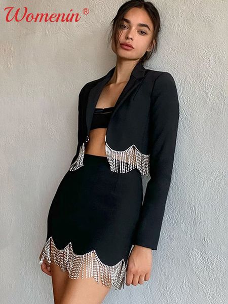 women's knits tees tassel skirt suit lapel long sleeve diamond short jacket mini skirts two piece set ladies 230110, White
women's knits tees tassel skirt suit lapel long sleeve diamond short jacket mini skirts two piece set ladies 230110, White