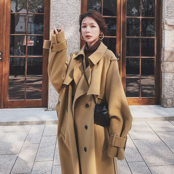 women's wool blends coat middle and long knee length winter korean loose hepburn thickened cotton cashmere 230111, Black
women's wool blends coat middle and long knee length winter korean loose hepburn thickened cotton cashmere 230111, Black