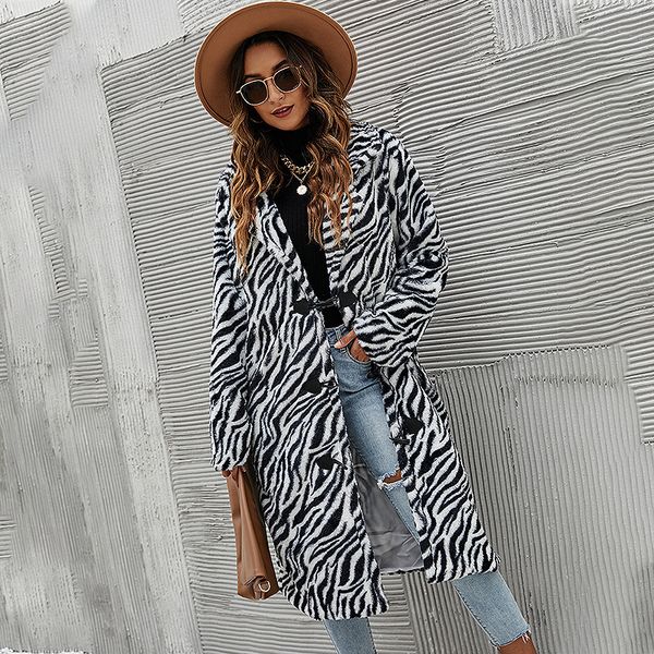 women's knits tees autumn winter imitation fur zebra grain wool blend women long coat 230111, White
women's knits tees autumn winter imitation fur zebra grain wool blend women long coat 230111, White