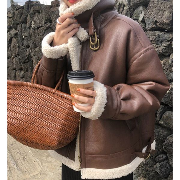 women's leather faux women fur coats wool jackets woman fashion long sleeve thick korean outwear winter warm short locomotive coat 2301, Black
women's leather faux women fur coats wool jackets woman fashion long sleeve thick korean outwear winter warm short locomotive coat 2301, Black