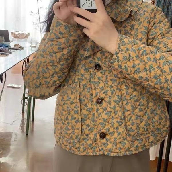 women's down parkas fall winter style lotus leaf collar floral print rhombus design cotton jacket 230110, Black
women's down parkas fall winter style lotus leaf collar floral print rhombus design cotton jacket 230110, Black