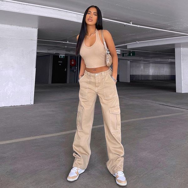 women's jeans loose fashion high waist casual pocket straight work clothes denim trousers cargo leg workwear 230110, Blue
women's jeans loose fashion high waist casual pocket straight work clothes denim trousers cargo leg workwear 230110, Blue