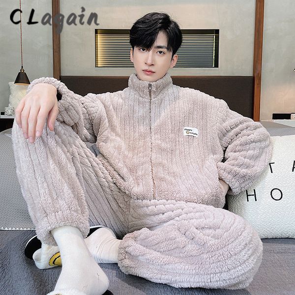 men's sleepwear thick flannel pajamas set autumn winter plus velvet thicken long sleeves zip nightgown warm lounge wear 230111, Black;brown
men's sleepwear thick flannel pajamas set autumn winter plus velvet thicken long sleeves zip nightgown warm lounge wear 230111, Black;brown