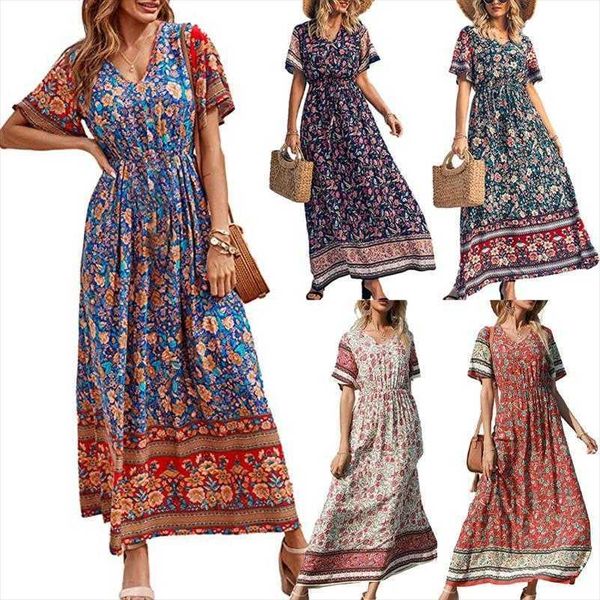 casual dresses summer womens rayon printed bohemian dress short sleeve, Black;gray 
casual dresses summer womens rayon printed bohemian dress short sleeve, Black;gray