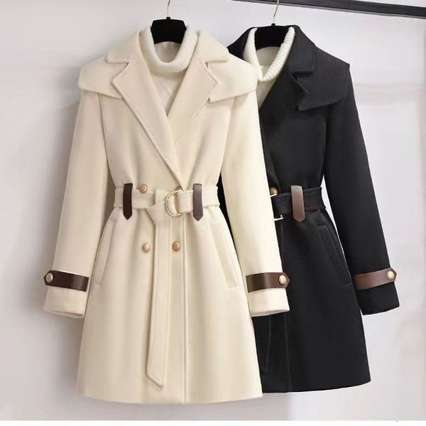 women's knits tees winter women jacket fashion woolen coat doublebreasted belt thickened casual wool female overcoat 230111, White
women's knits tees winter women jacket fashion woolen coat doublebreasted belt thickened casual wool female overcoat 230111, White