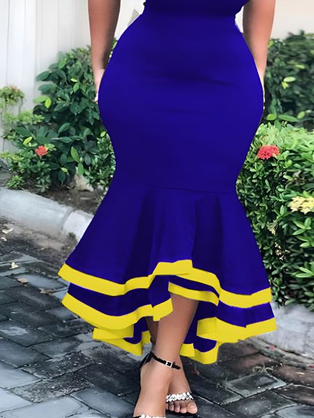 skirts elegant skirt for women blue color block high waist ruffle mermaid evening event big size 4xl long fashion jupe 230110, Black 
skirts elegant skirt for women blue color block high waist ruffle mermaid evening event big size 4xl long fashion jupe 230110, Black