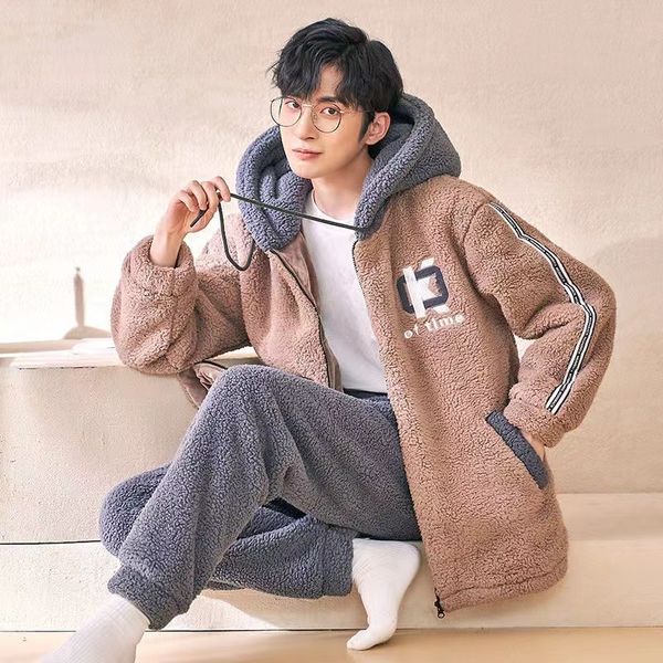 men's sleepwear winter pajamas sets men thicken flannel pyjamas hooded 2 piece set loungewear home clothes warm homewear pijama 230111, Black;brown
men's sleepwear winter pajamas sets men thicken flannel pyjamas hooded 2 piece set loungewear home clothes warm homewear pijama 230111, Black;brown