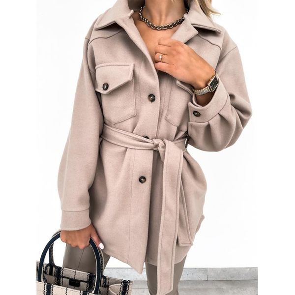 women's wool blends autumn winter blend long sleeve coat women fashion turn down collar single breasted laceup female overcoat solid ou, Black
women's wool blends autumn winter blend long sleeve coat women fashion turn down collar single breasted laceup female overcoat solid ou, Black