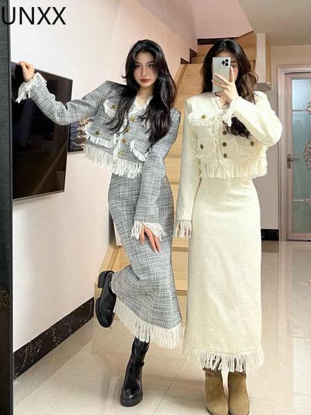 women's knits tees unxx french vintage tweed two piece set outfits fringed jacket coat long skirt 2 suits 230110, White
women's knits tees unxx french vintage tweed two piece set outfits fringed jacket coat long skirt 2 suits 230110, White