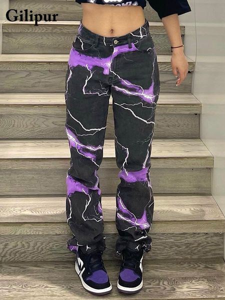 women's jeans print woman spring autumn fashion cute baggy mom lightning contrast color high waist pants cargo y2k trousers 230110, Blue
women's jeans print woman spring autumn fashion cute baggy mom lightning contrast color high waist pants cargo y2k trousers 230110, Blue