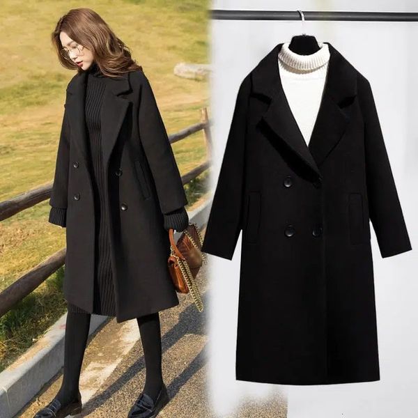 women's knits tees women fashion black woolen coat autumn winter long slim double breasted wool jacket thick warm female elegant y760, White
women's knits tees women fashion black woolen coat autumn winter long slim double breasted wool jacket thick warm female elegant y760, White