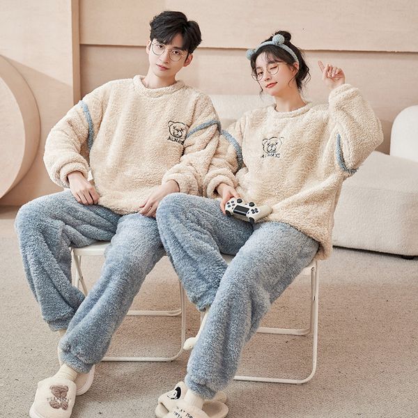men's sleepwear coral fleece couple pajamas men female winter long sleeved thickened women plus size flannel home wear set hip 230111, Black;brown
men's sleepwear coral fleece couple pajamas men female winter long sleeved thickened women plus size flannel home wear set hip 230111, Black;brown