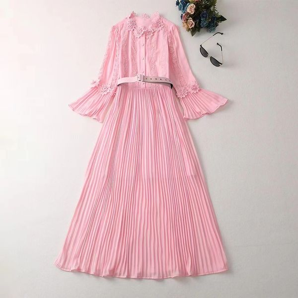 casual dresses european and american women's clothes 2023 spring new long sleeve flared sleeve hollowed out belt pink fashion pleated d, Black;gray
casual dresses european and american women's clothes 2023 spring new long sleeve flared sleeve hollowed out belt pink fashion pleated d, Black;gray