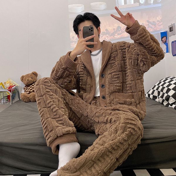 men's sleepwear est winter thicken warm flannel pajamas sets male long sleeve plus size homewear casual pyjama pijama l230111, Black;brown
men's sleepwear est winter thicken warm flannel pajamas sets male long sleeve plus size homewear casual pyjama pijama l230111, Black;brown