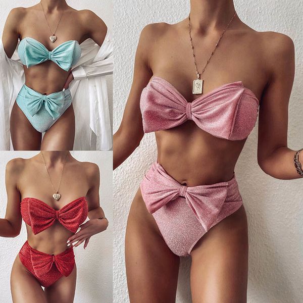 women's swimwear velvet pink bow biquini high waist bikini swimsuits bandeau women shiny solid strapless bathers bathing suit 230111, White;black
women's swimwear velvet pink bow biquini high waist bikini swimsuits bandeau women shiny solid strapless bathers bathing suit 230111, White;black