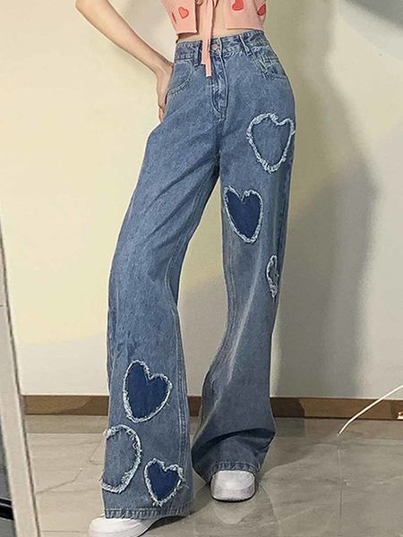 women's jeans heart frayed y2k women high waist harajuku casual straight trousers vintage all match loose wide leg pants female 230110, Blue
women's jeans heart frayed y2k women high waist harajuku casual straight trousers vintage all match loose wide leg pants female 230110, Blue