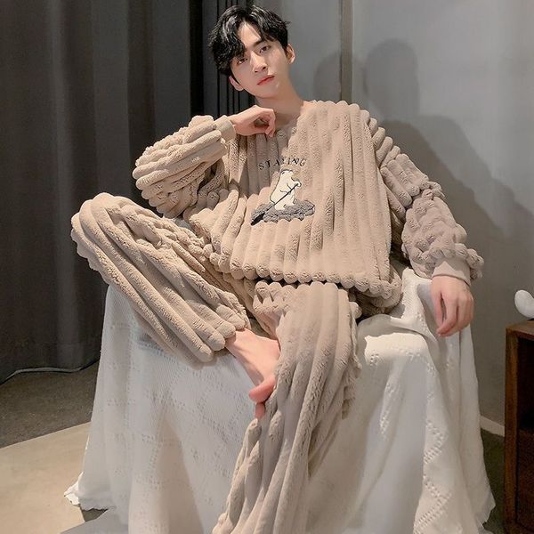 men's sleepwear flannel pajamas winter velvet thickened warm pijamas home clothes two piece korean loose cartoon nightwear suit 230111, Black;brown
men's sleepwear flannel pajamas winter velvet thickened warm pijamas home clothes two piece korean loose cartoon nightwear suit 230111, Black;brown