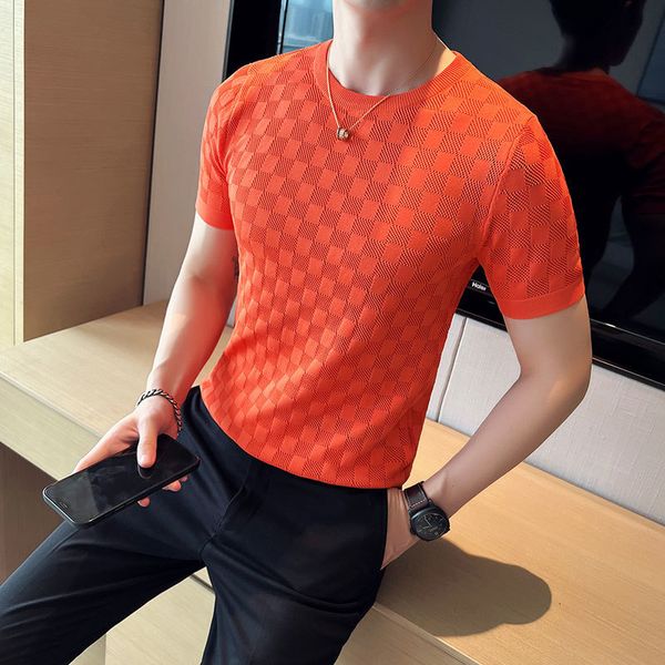 men's tshirts brand clothing summer casual short sleeve tshirtmale slim fit plaid fashion knit tees plus size s4xl 230110, White;black
men's tshirts brand clothing summer casual short sleeve tshirtmale slim fit plaid fashion knit tees plus size s4xl 230110, White;black