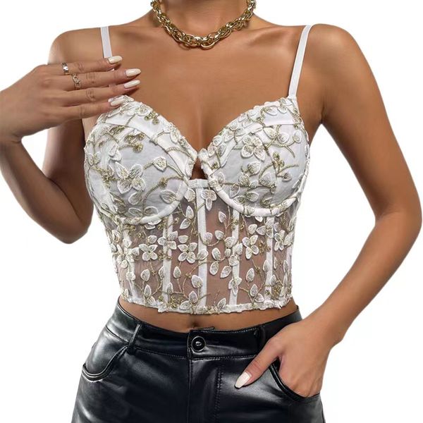 women floral print lace camis crop tanks spaghetti strap sheer mesh corset bustier bralette, White
women floral print lace camis crop tanks spaghetti strap sheer mesh corset bustier bralette, White