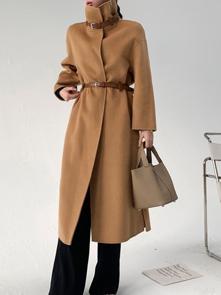 women's knits tees autumnwinter doublesided wool tweed women long coat highend elegant fashion jacket with belt shirt collar 230111, White
women's knits tees autumnwinter doublesided wool tweed women long coat highend elegant fashion jacket with belt shirt collar 230111, White