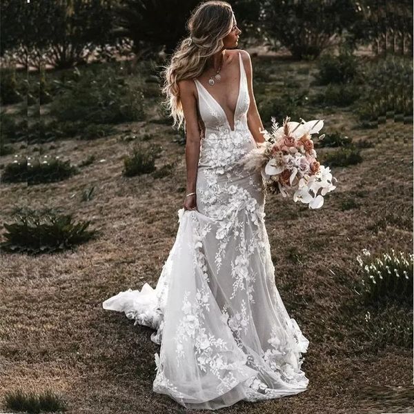 boho bridal gown 3d flowers appliques mermaid wedding dresses spaghetti straps backless vestidos de novia country bridal gowns wear, White
boho bridal gown 3d flowers appliques mermaid wedding dresses spaghetti straps backless vestidos de novia country bridal gowns wear, White