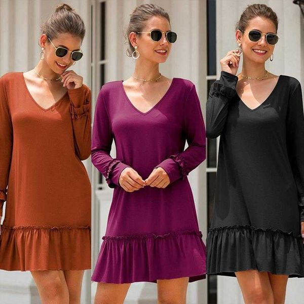 fall womens clothing eaby dresses v neck flounce stitching spandex dress, Black;gray
fall womens clothing eaby dresses v neck flounce stitching spandex dress, Black;gray