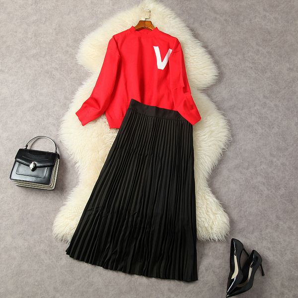two piece dress european and american women's clothes 2023 spring new long-sleeved red knit sweater pleated skirt fashion suit, White
two piece dress european and american women's clothes 2023 spring new long-sleeved red knit sweater pleated skirt fashion suit, White