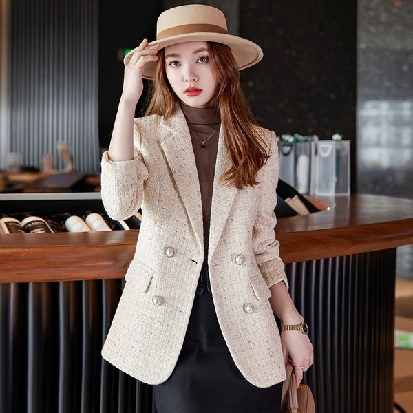 women's suits blazers small balsamic wool coat long sleeve autumnwinter fashion tweed plaid casual blazer 230111, White;black
women's suits blazers small balsamic wool coat long sleeve autumnwinter fashion tweed plaid casual blazer 230111, White;black