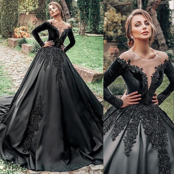 2023 a line wedding dresses black gothic bridal gowns ball gown jewel neck illusion long sleeves lace appliques crystal beads custom floor l, White
2023 a line wedding dresses black gothic bridal gowns ball gown jewel neck illusion long sleeves lace appliques crystal beads custom floor l, White