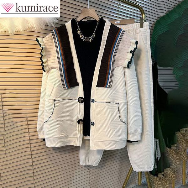 women s tracksuits european american ruffle stripe splice jacket casual wide leg trousers two piece elegant pants set 230112, Gray
women s tracksuits european american ruffle stripe splice jacket casual wide leg trousers two piece elegant pants set 230112, Gray