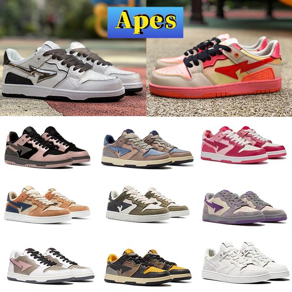 

designer men casual shoes bapestas sk8 sta sneaker court bathing apes nigo abc camo pink blue low brown ivory vintage beige indigo white red, Black