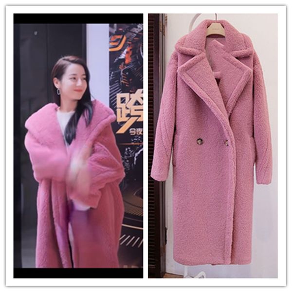 women's fur faux winter pink coat medium length imitation lamb wool with thick fashion 230111, Black
women's fur faux winter pink coat medium length imitation lamb wool with thick fashion 230111, Black