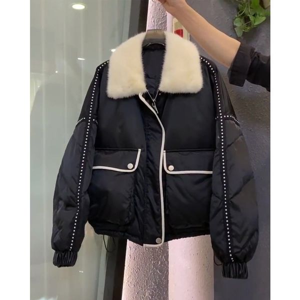 women's down parkas cotton coat korean loose parka winter short thickened warm fur collar zipper tooling 230111, Black
women's down parkas cotton coat korean loose parka winter short thickened warm fur collar zipper tooling 230111, Black