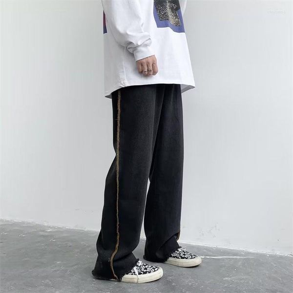 men's jeans mens side striped fashion black drawstring all-match trousers korean style streetwear loose wide-leg pants, Blue
men's jeans mens side striped fashion black drawstring all-match trousers korean style streetwear loose wide-leg pants, Blue