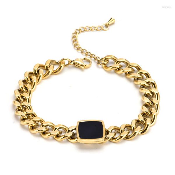link bracelets black squares stainless steel gold bangle for women hip hop thick chain18 k plated punk fashion
link bracelets black squares stainless steel gold bangle for women hip hop thick chain18 k plated punk fashion