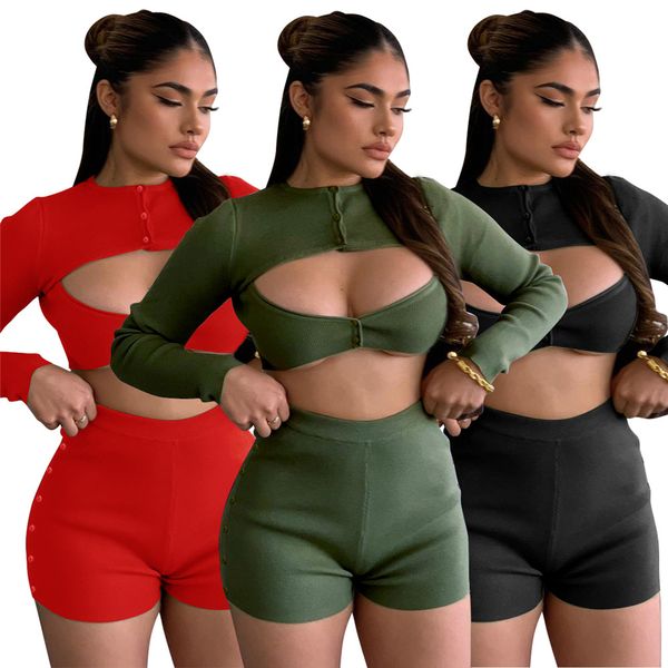 wholesale ribbed outfits women two piece set tracksuits autumn clothes long sleeve hollow out crop and shorts casual sportswear solid sports, Gray
wholesale ribbed outfits women two piece set tracksuits autumn clothes long sleeve hollow out crop and shorts casual sportswear solid sports, Gray