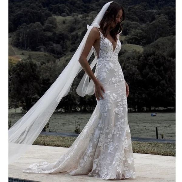 boho bridal gowns lace applique v-neck a-line floral wedding dress sweep train plus size custom made, White
boho bridal gowns lace applique v-neck a-line floral wedding dress sweep train plus size custom made, White