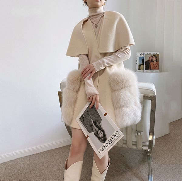 women's wool blends luxury women real lamb cashmere fur vest waistcoat stylish long jackets cloak coats fall winter 230111, Black
women's wool blends luxury women real lamb cashmere fur vest waistcoat stylish long jackets cloak coats fall winter 230111, Black