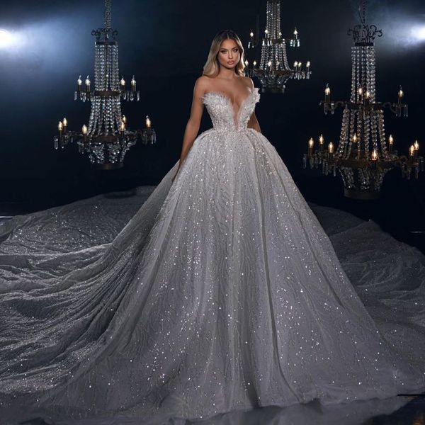 luxury ball gown wedding dresses appliques v neck sleeveless feather sparkly sequins ruffles appliques floor length formal dresses bridal go, White
luxury ball gown wedding dresses appliques v neck sleeveless feather sparkly sequins ruffles appliques floor length formal dresses bridal go, White