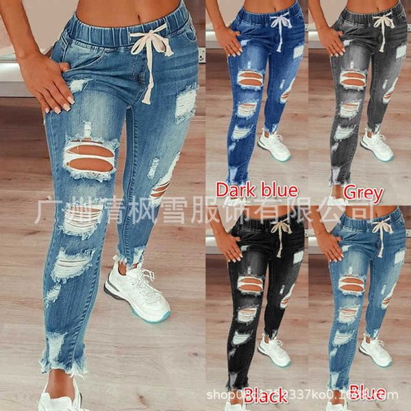 s-5xl plus size women's pants elastic waist jeans womens middle waist lace up slim leggings holed jean denim pants trousers, Blue
s-5xl plus size women's pants elastic waist jeans womens middle waist lace up slim leggings holed jean denim pants trousers, Blue