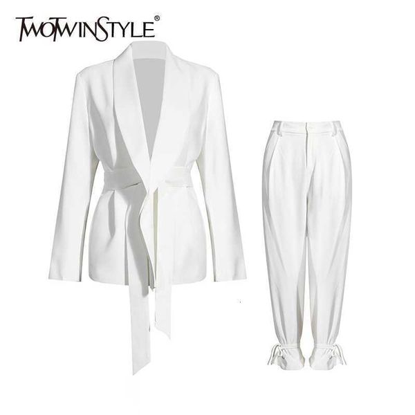 women's tracksuits twotwinstyle solid color korean two piece set women blazer high waist belt lace-up straight pants suits female fashi, Gray
women's tracksuits twotwinstyle solid color korean two piece set women blazer high waist belt lace-up straight pants suits female fashi, Gray