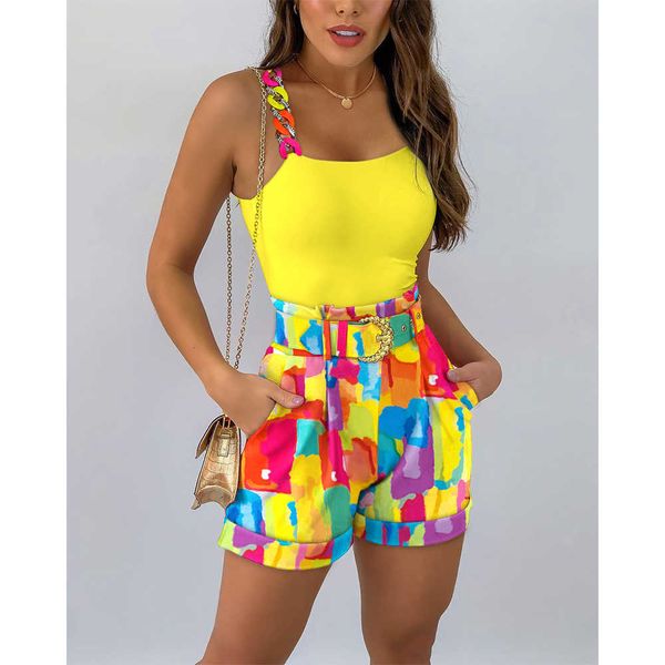 two piece dress women chain strap tank colorblock shorts set with belt two piece suit shorts suit women casual daily clothes 2022 t230113, White
two piece dress women chain strap tank colorblock shorts set with belt two piece suit shorts suit women casual daily clothes 2022 t230113, White