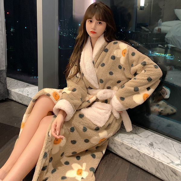 women s robe women print mid calf robes design winter warm thick korean style homewear lounge casual feminino fashion loose bathrobe 230112
women s robe women print mid calf robes design winter warm thick korean style homewear lounge casual feminino fashion loose bathrobe 230112