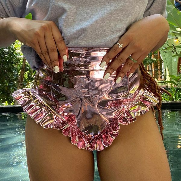 women s short u s shiny gold silver pink metallic summer high waist solid color pu leather ruffle trim short pants 230112, White;black
women s short u s shiny gold silver pink metallic summer high waist solid color pu leather ruffle trim short pants 230112, White;black