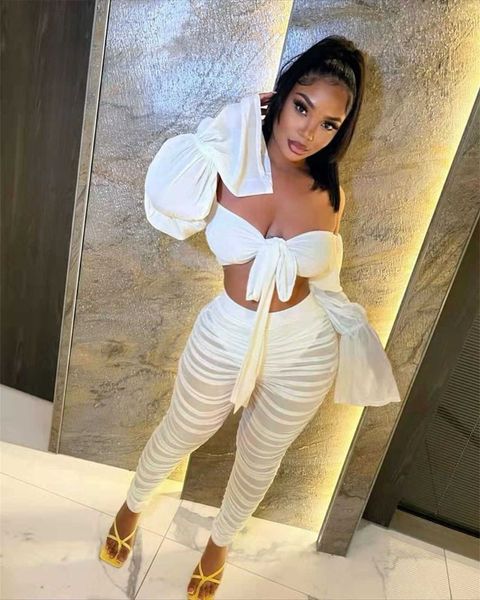 two piece dress echoine lantern long sleeve lace up crop sheer mesh stacked pleated pants two piece set see through leggings party t230113, White
two piece dress echoine lantern long sleeve lace up crop sheer mesh stacked pleated pants two piece set see through leggings party t230113, White