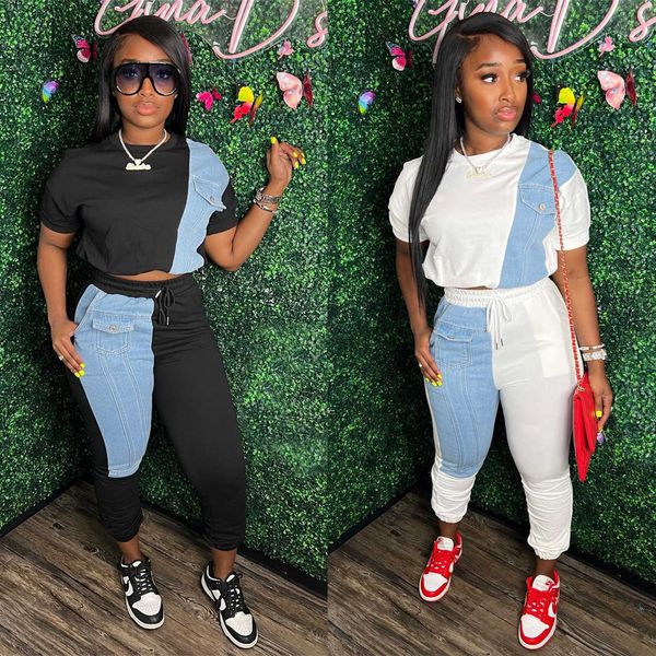 two piece dress echoine short sleeve denim patchwork crop pants two piece set casual fashion outfits for women street matching set t230113, White
two piece dress echoine short sleeve denim patchwork crop pants two piece set casual fashion outfits for women street matching set t230113, White